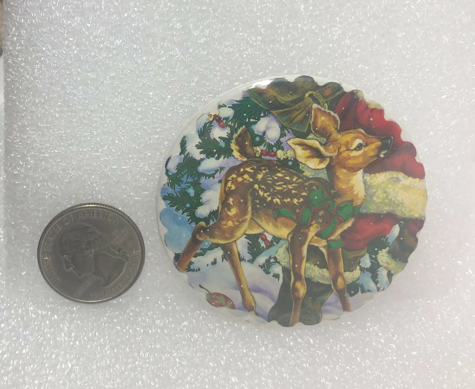 Deer w/ Santa Claus Button Pin