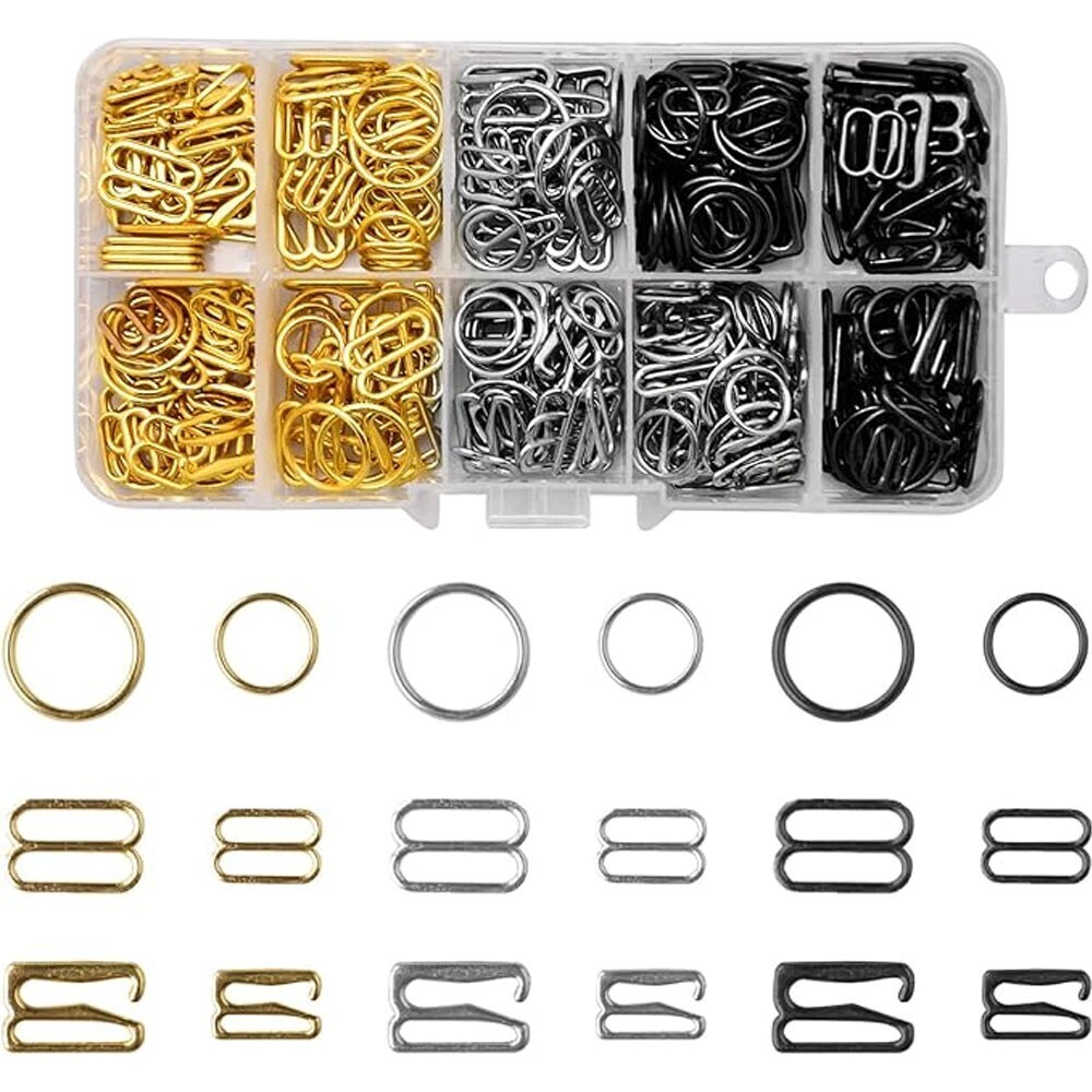 360pcs Metal Bra Strap Adjustment Lingerie Slides 8 Rings O Hooks Sewing Craft