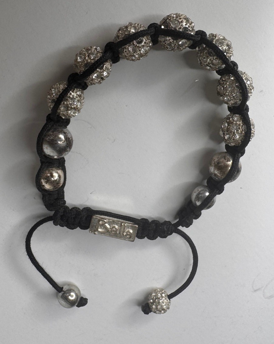 Balla Bracelet Hand Wrapped Black Thread & Sparkly Ball Beads Self Adjust Tassel