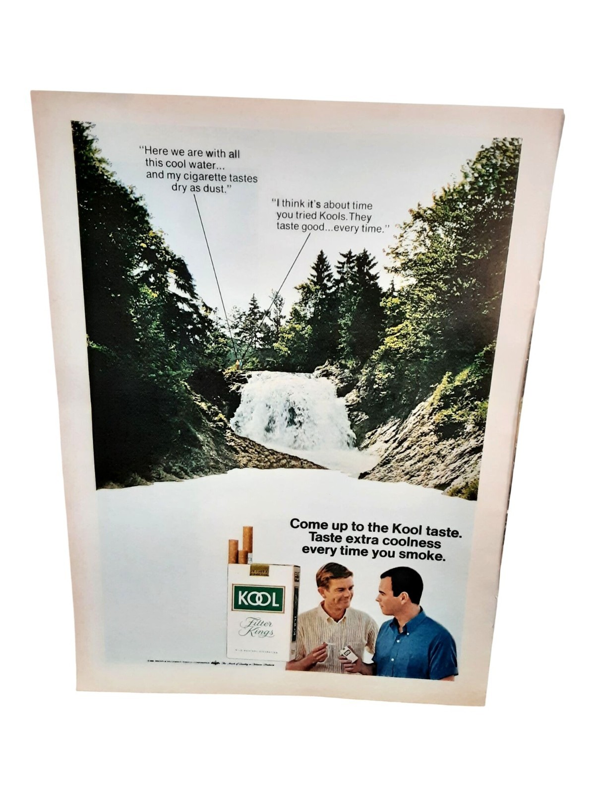 1967 Kool Filter Kings Waterfall Scene Vintage Cigarette Ad