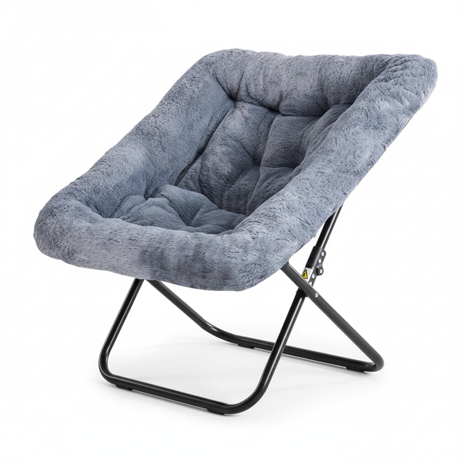 Large Saucer Chair for Adults Oversized Folding Faux-Fur Metal Lounge Chair Gray