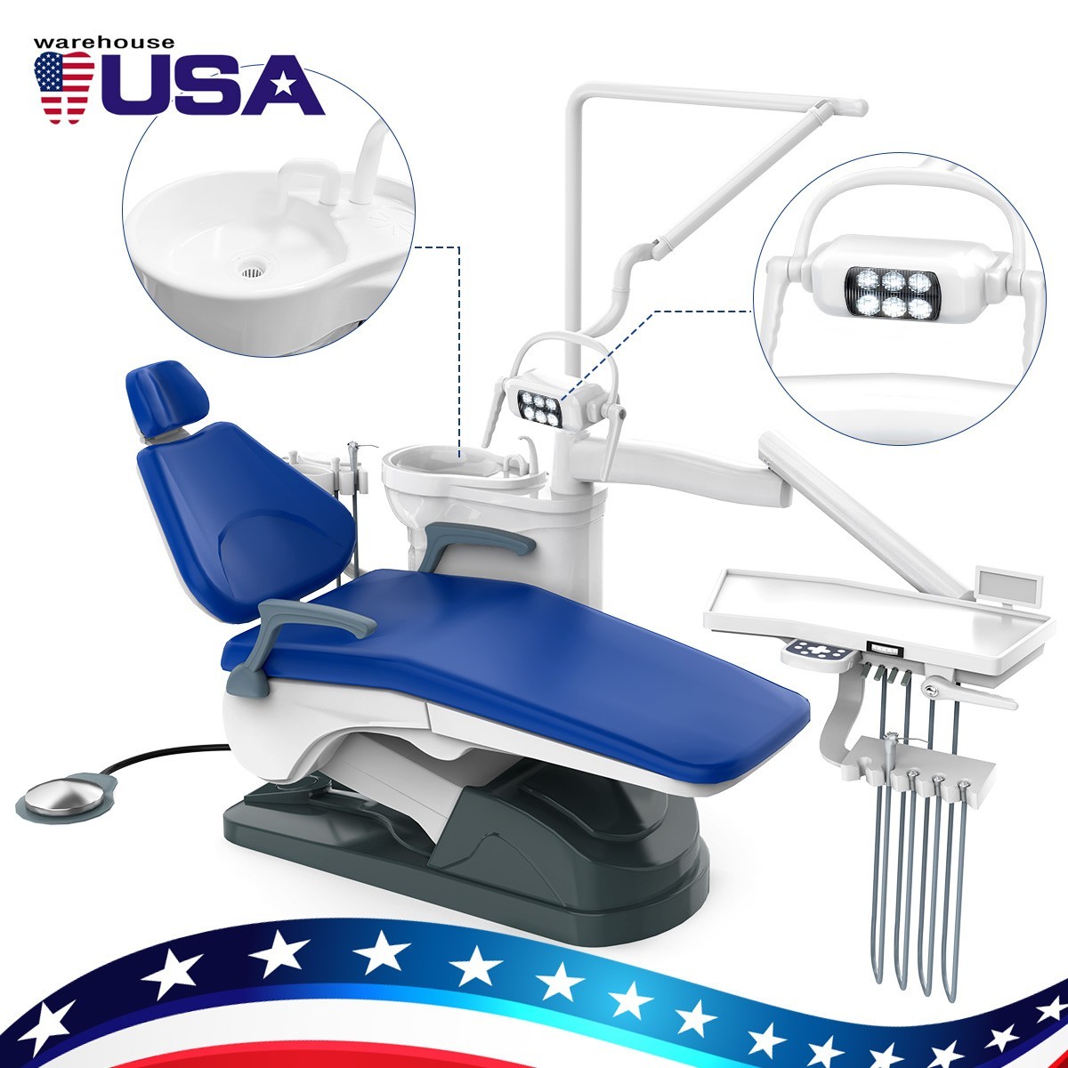 FDA Dental Lab Unit Chair Computer Controlled DC Motor PU Leather+Dentist Stool