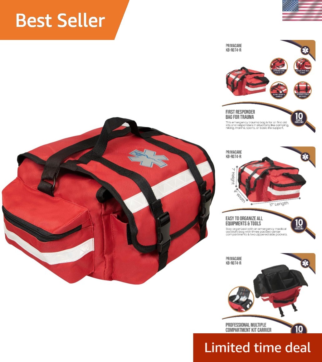 Versatile Red EMT Trauma Bag - 17" x 9" x 7", Multiple Compartments Included