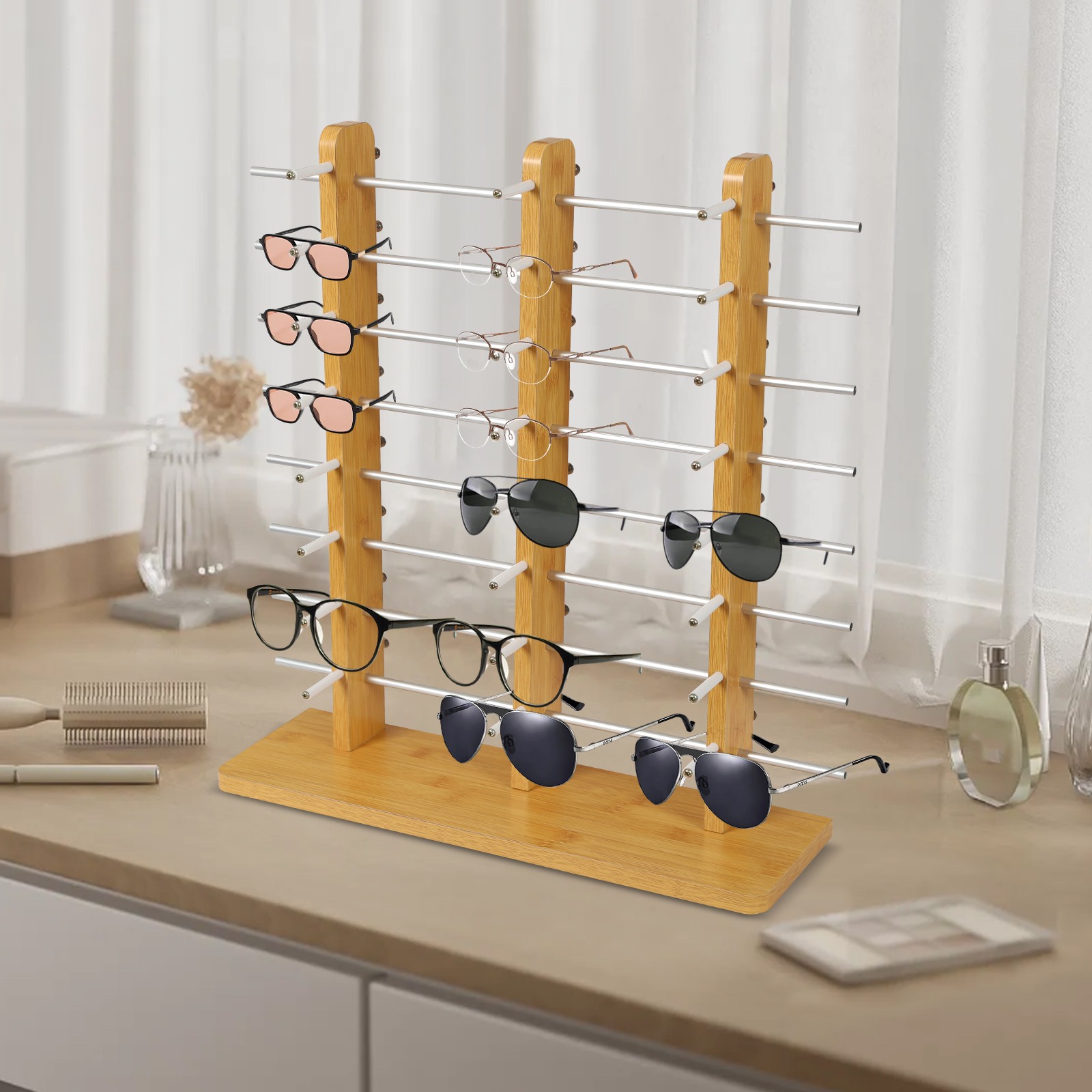 Multi-Layers Wood Sunglass Display Rack Eyeglasses Show Stand Jewelry Holder