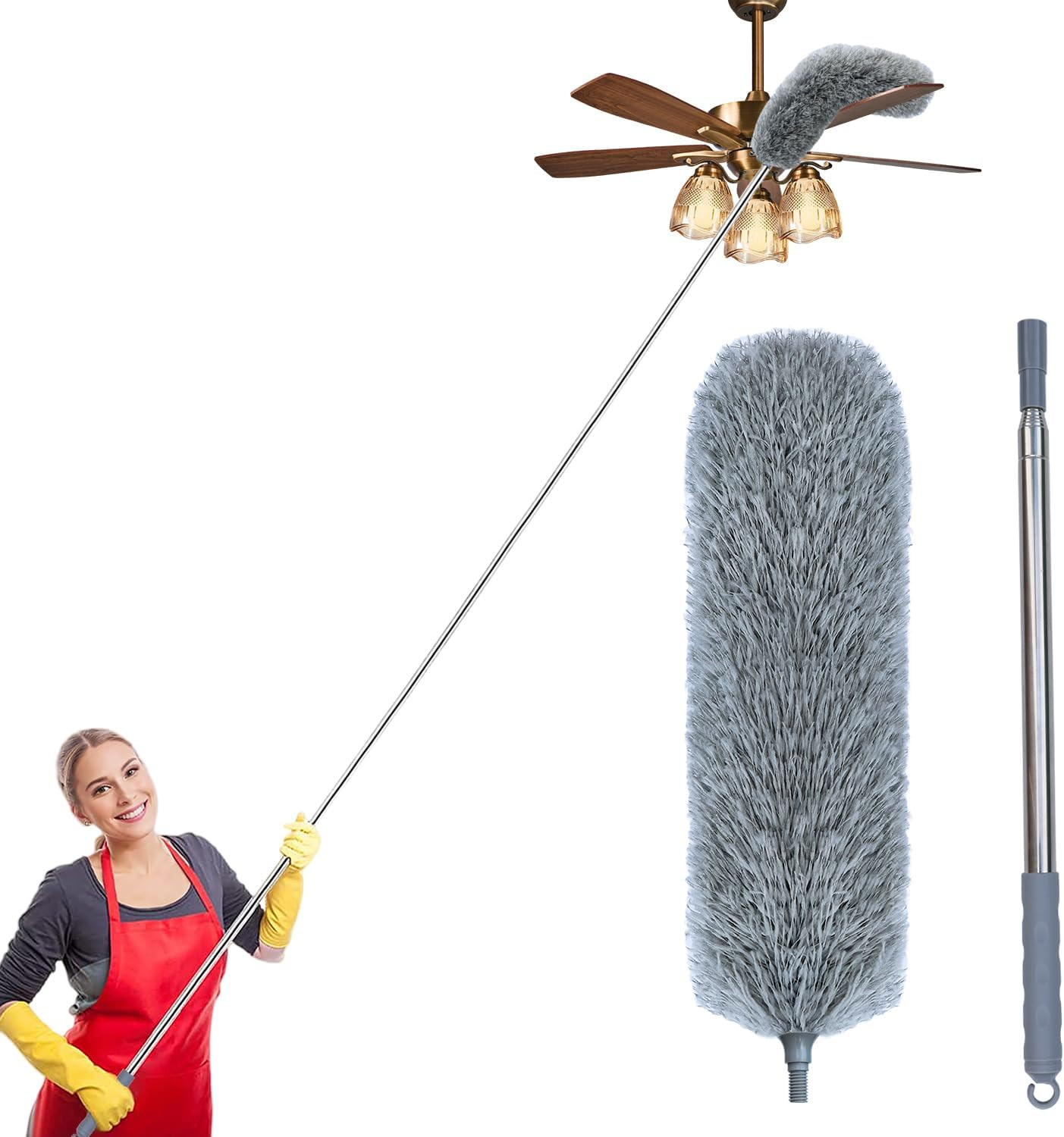 Microfiber Feather Duster with Extendable Pole, 100-Inch Extra-Long Dusters T...