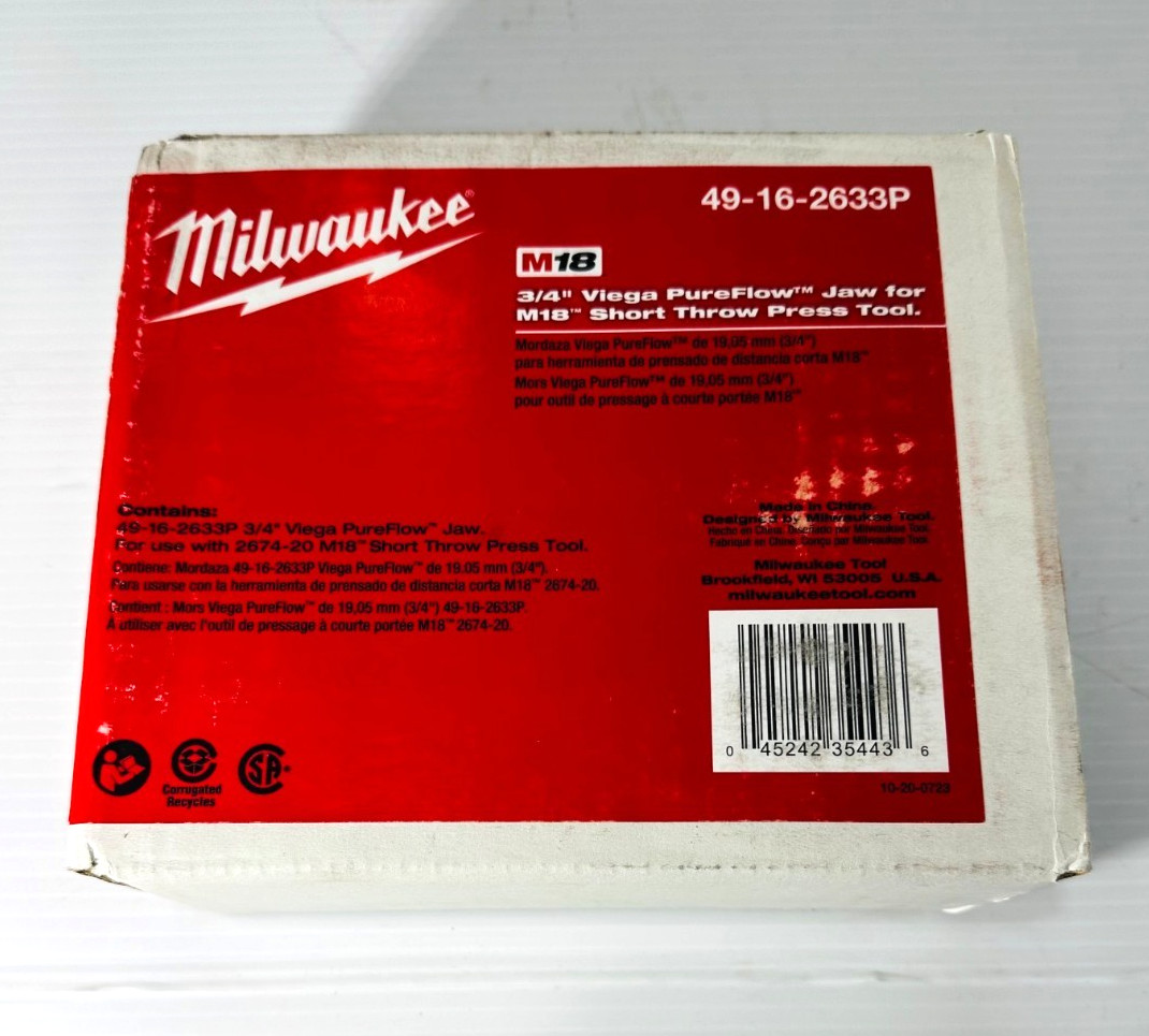 Milwaukee M18 3/4" Viega PureFlow Jaw for M18 Short Throw Press Tool 49-16-2633P