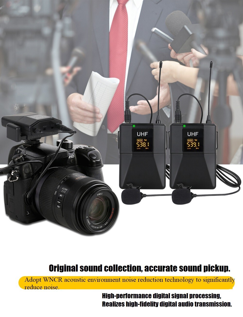 Wireless Microphone System for Cameras, Camcorders, Smartphones, Laptops, Profes