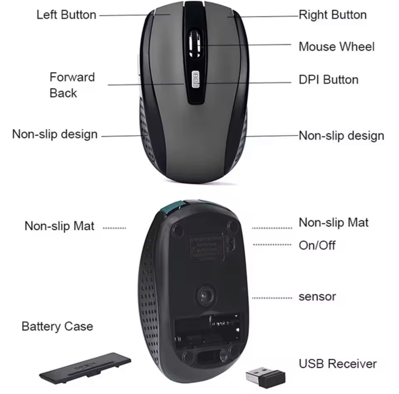 Wireless Mouse 2.4G USB Silent Optical Laptop PC Computer Ergonomic Black