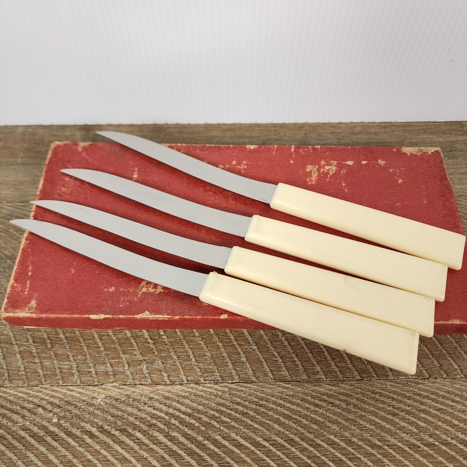 Vintage Knives Stainless Steel Cream Celluloid Handles Set of 4