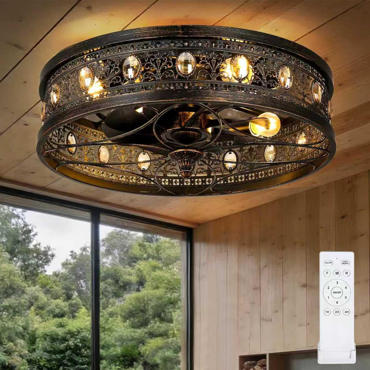 Fandelier Ceiling Fan with Light, Vintage Victorian Rustic Crystal Fandelier, Ca