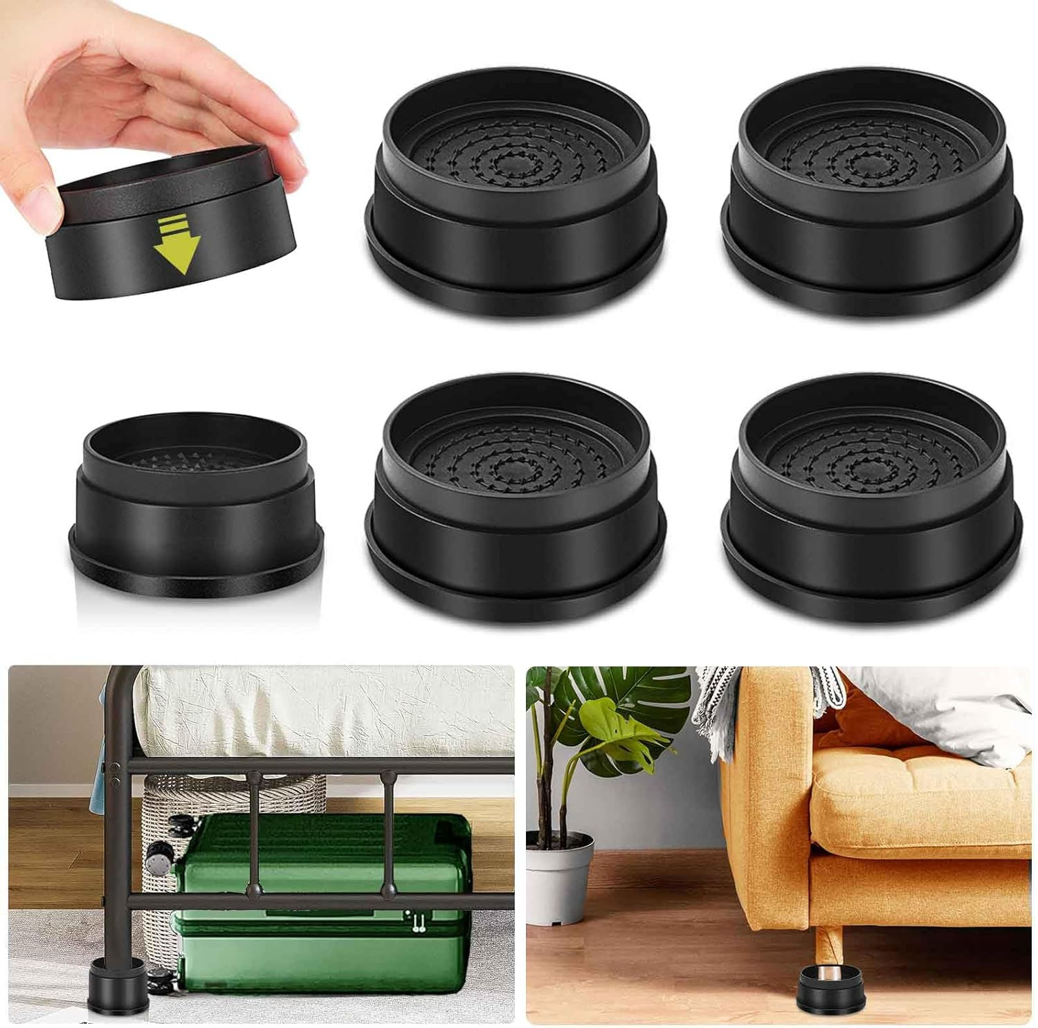 4 Pack Furniture Risers 1 Inch, Adjustable Bed Risers Heavy Duty for Table Desk