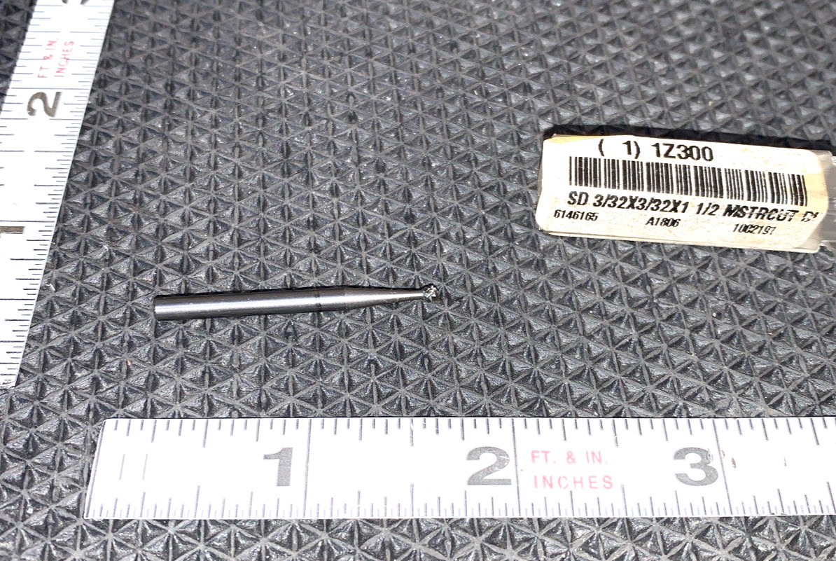 Widia Metal Removal M41323 Carbide Bur, Cylindrical Ball, 3/32 cut Dbl Cut