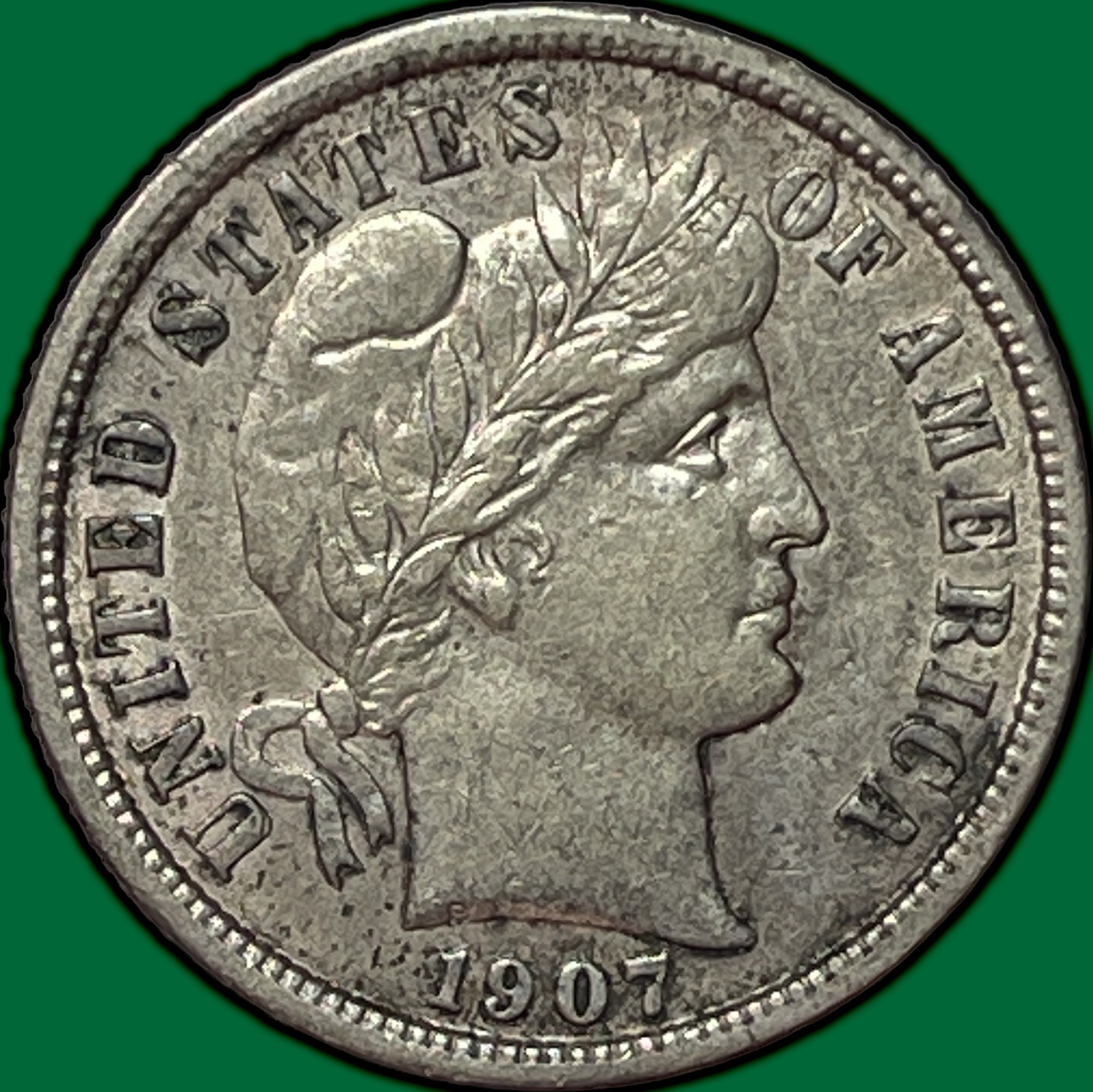1907 Barber Dime Silver Almost Uncirculated AU Coin #28719