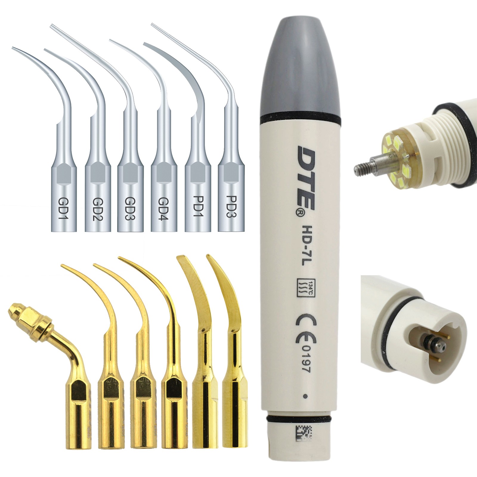 Woodpecker DTE HD-7L LED Scaler Handpiece Perio Scaling Tips Tip GD1/2/3/4 PD1/3