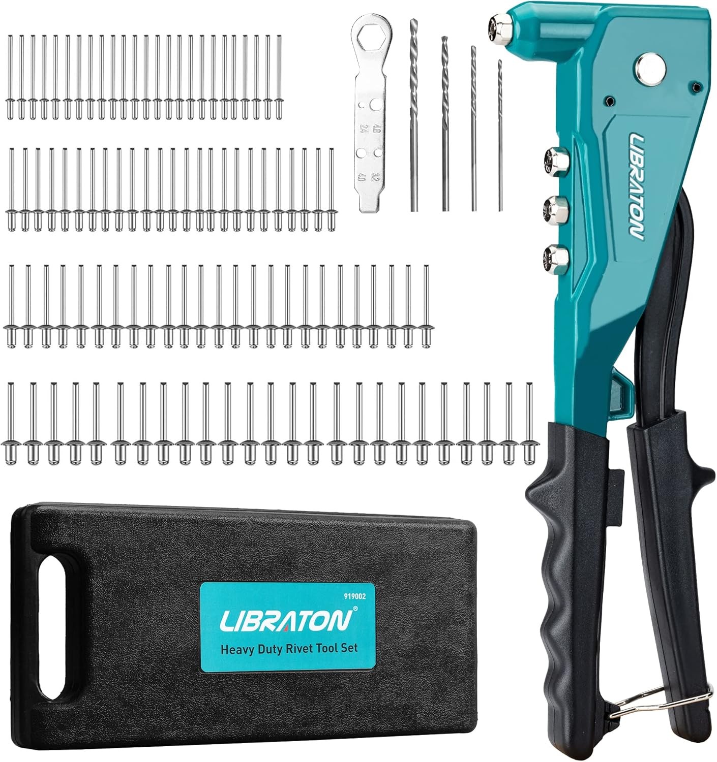 Libraton Heavy Duty Pop Rivet Gun Kit, 110 Rivets & 4 Heads