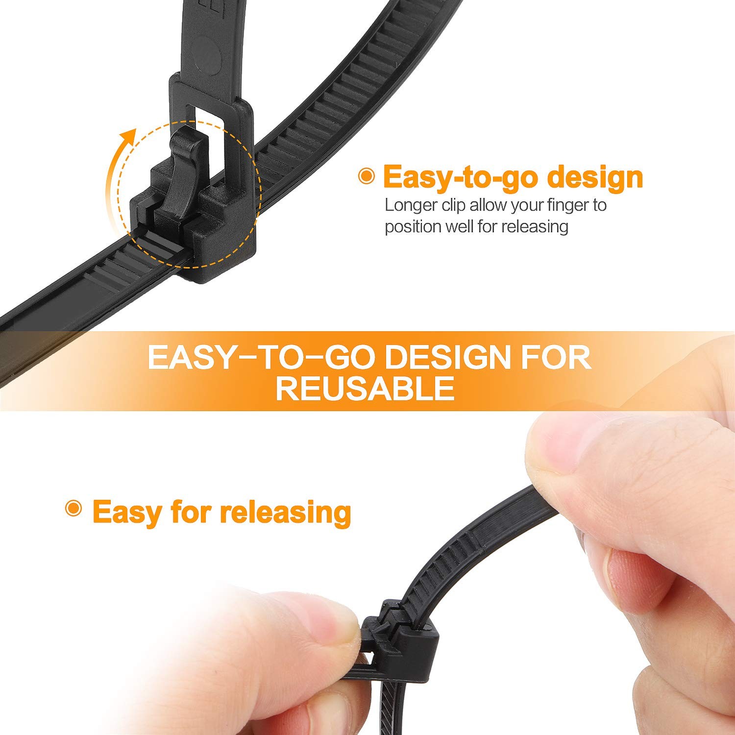 SOOOEC 200 Pack Reusable Zip Ties Assorted Sizes Sizes, Black