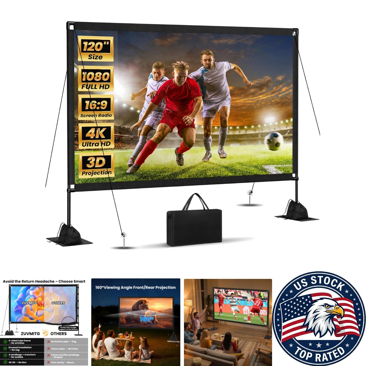 120-Inch Portable Movie Screen – Ideal for Outdoor Events and Presentations