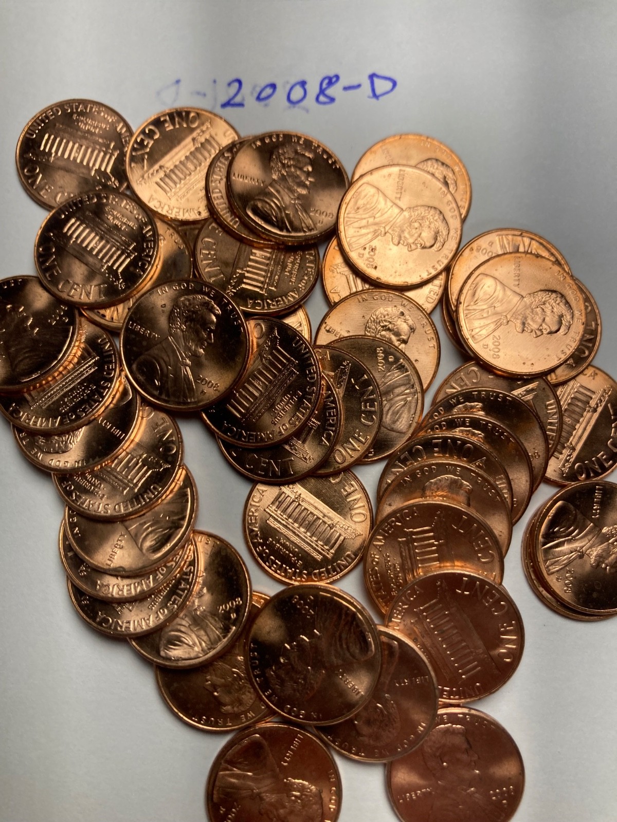 2008-D "BU"  LINCOLN MEMORIAL CENT PENNY ROLL  50 COINS