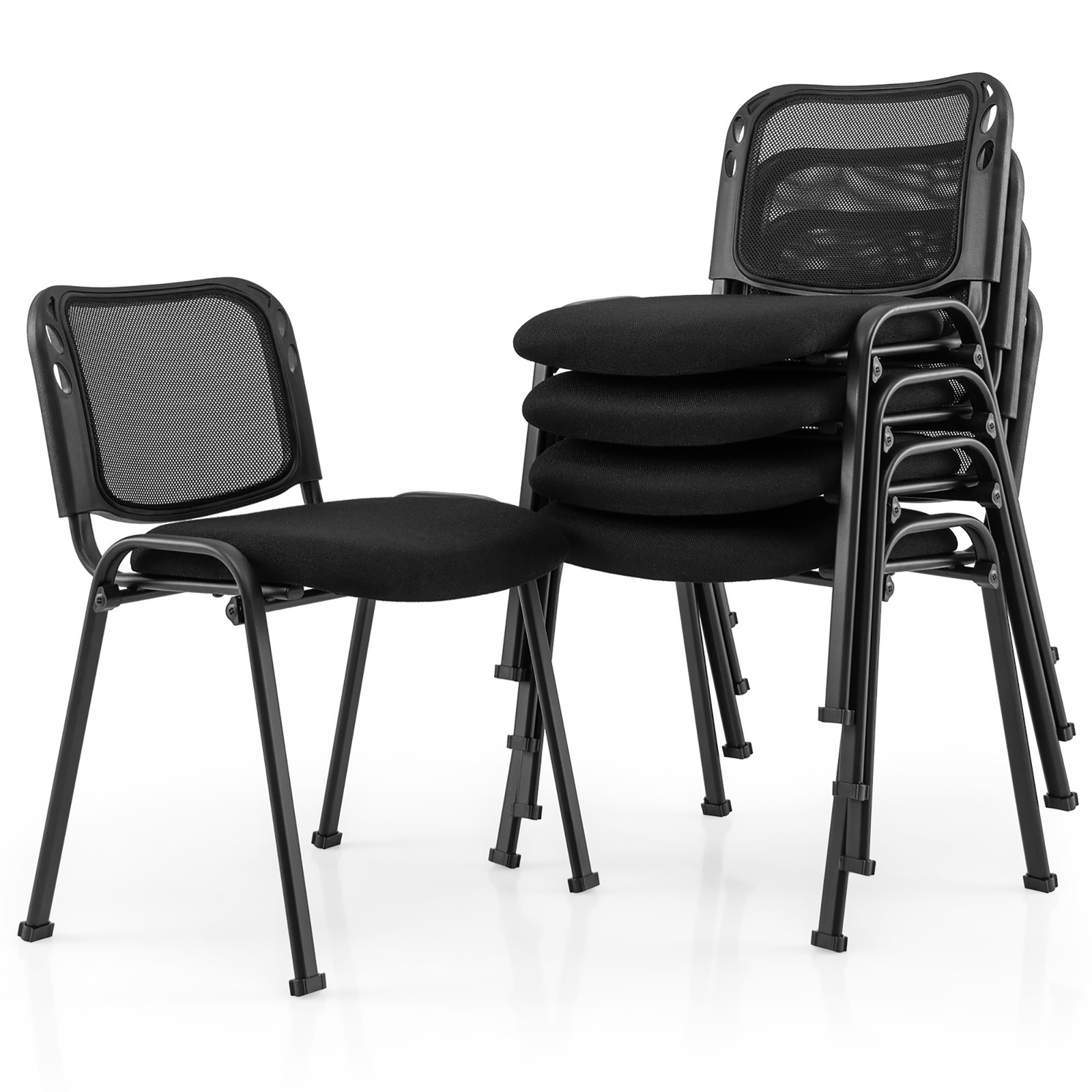 Set of 5 Conference Chair Mesh Back Office Waiting Room Guest Reception Black