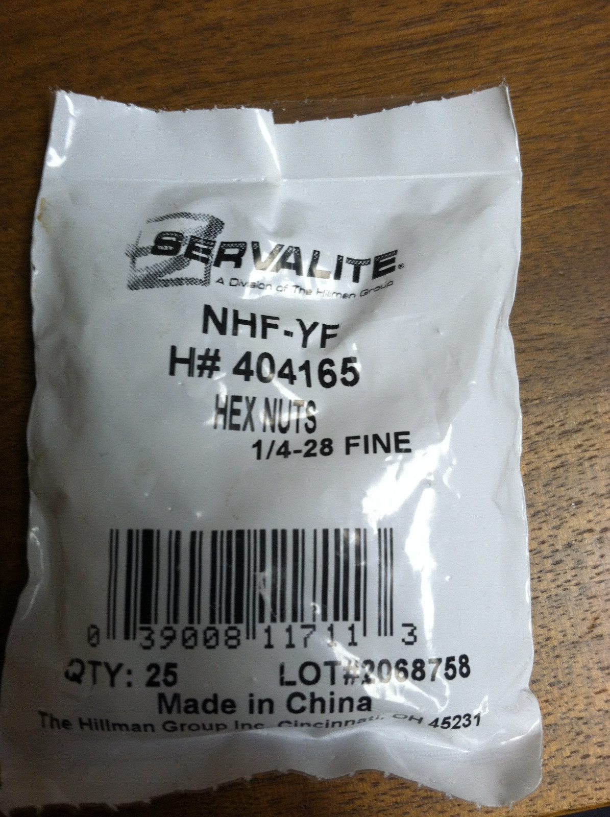 HEX NUT 1/4-28 FINE THREAD PACK OF 25 ZINC PLATED STEEL