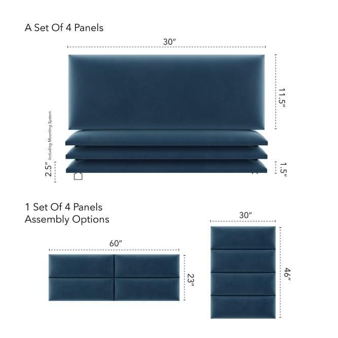 VANT Upholstered Headboards - Peacock Blue - 30 Inch - Set Of 4 Panels