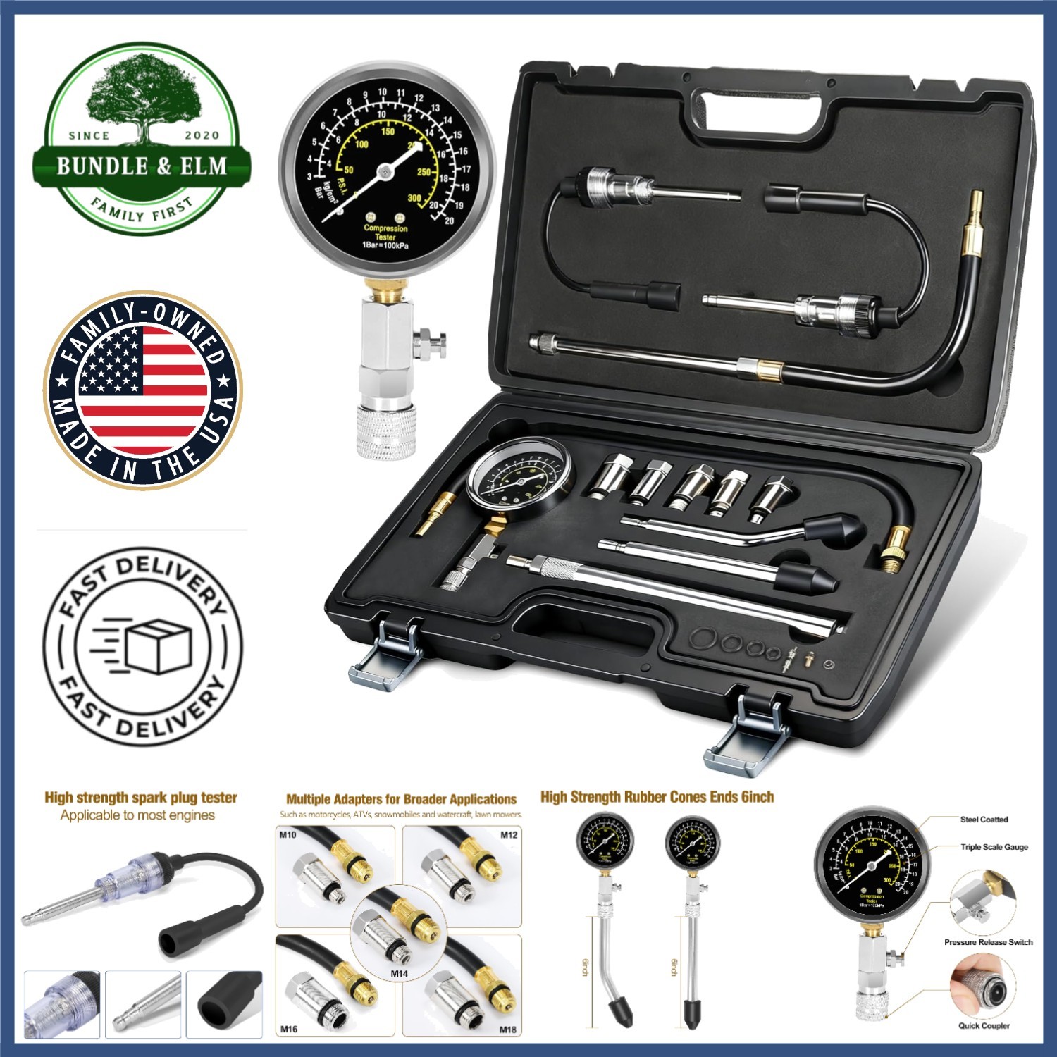 Portable Engine Compression Tester with Spark Plug Diagnostics for Fast Analysis
