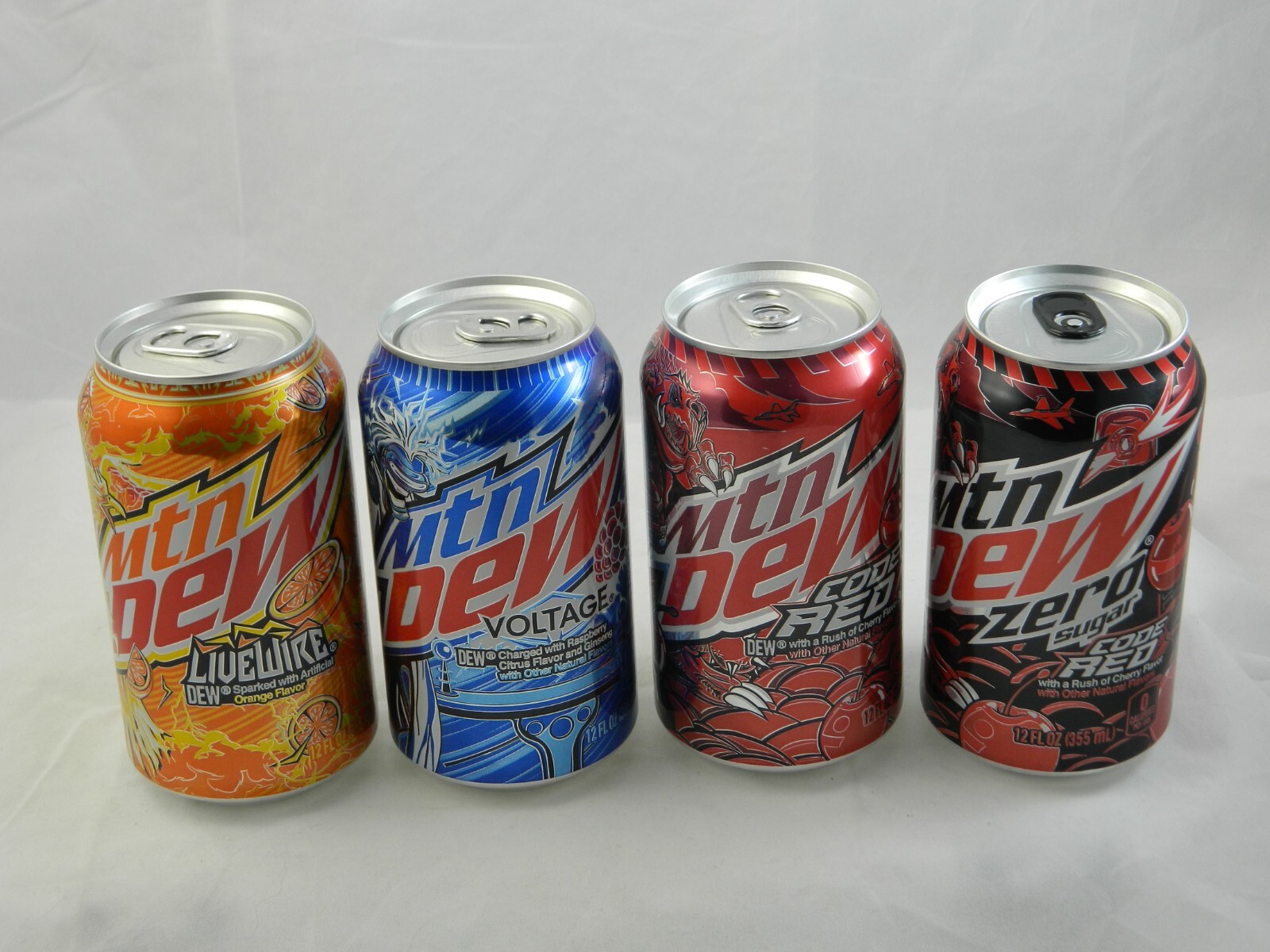Mountain Dew Mtn 4 Can Lot Voltage Code Red LiveWire Code Red Zero Empty Cans