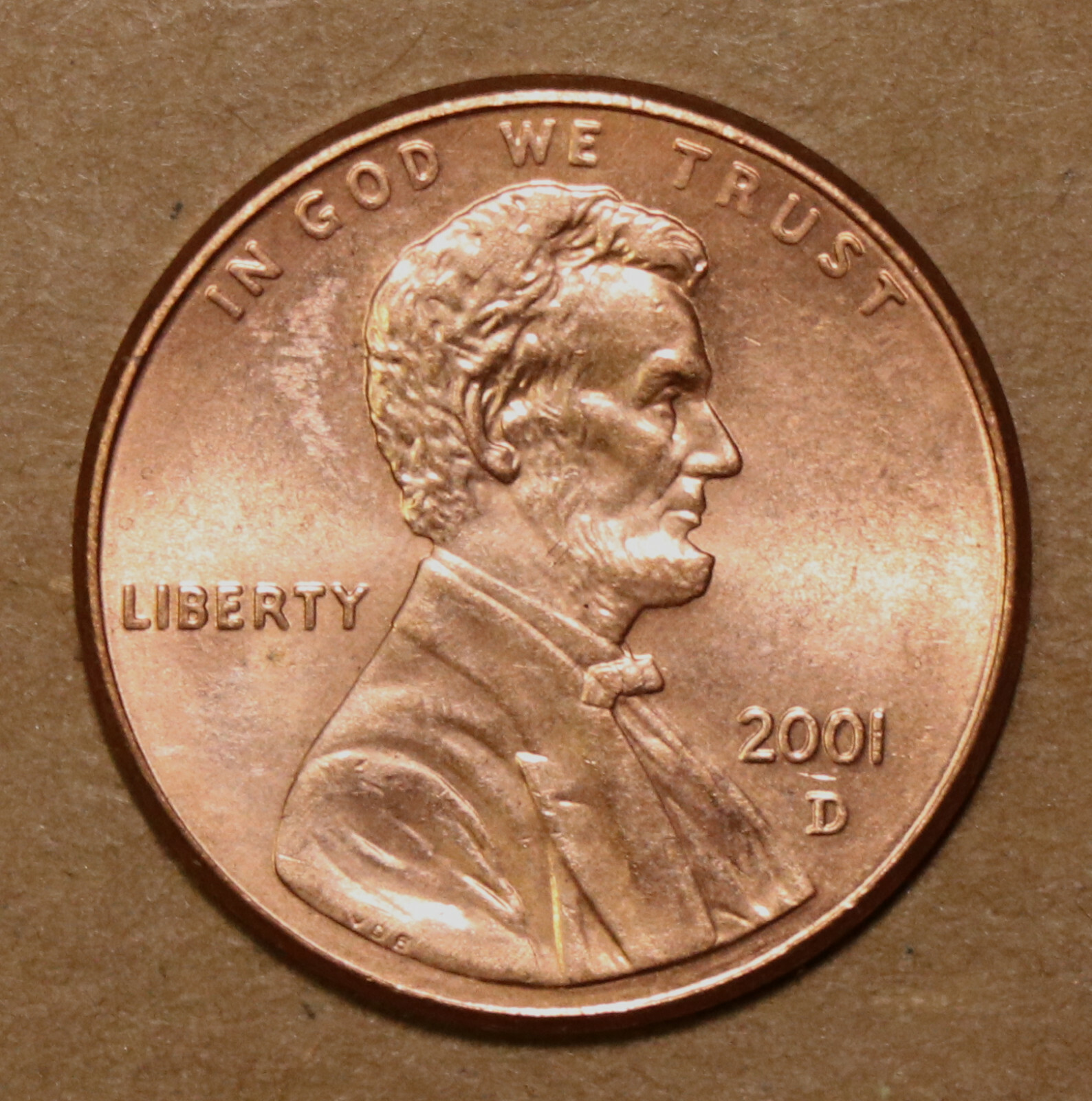 2001 D Lincoln Memorial Cents BU