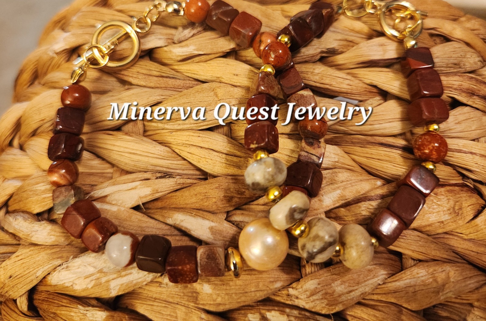 Square And Round Red Jasper Feldspar Artisan Beaded Bracelet. #2281