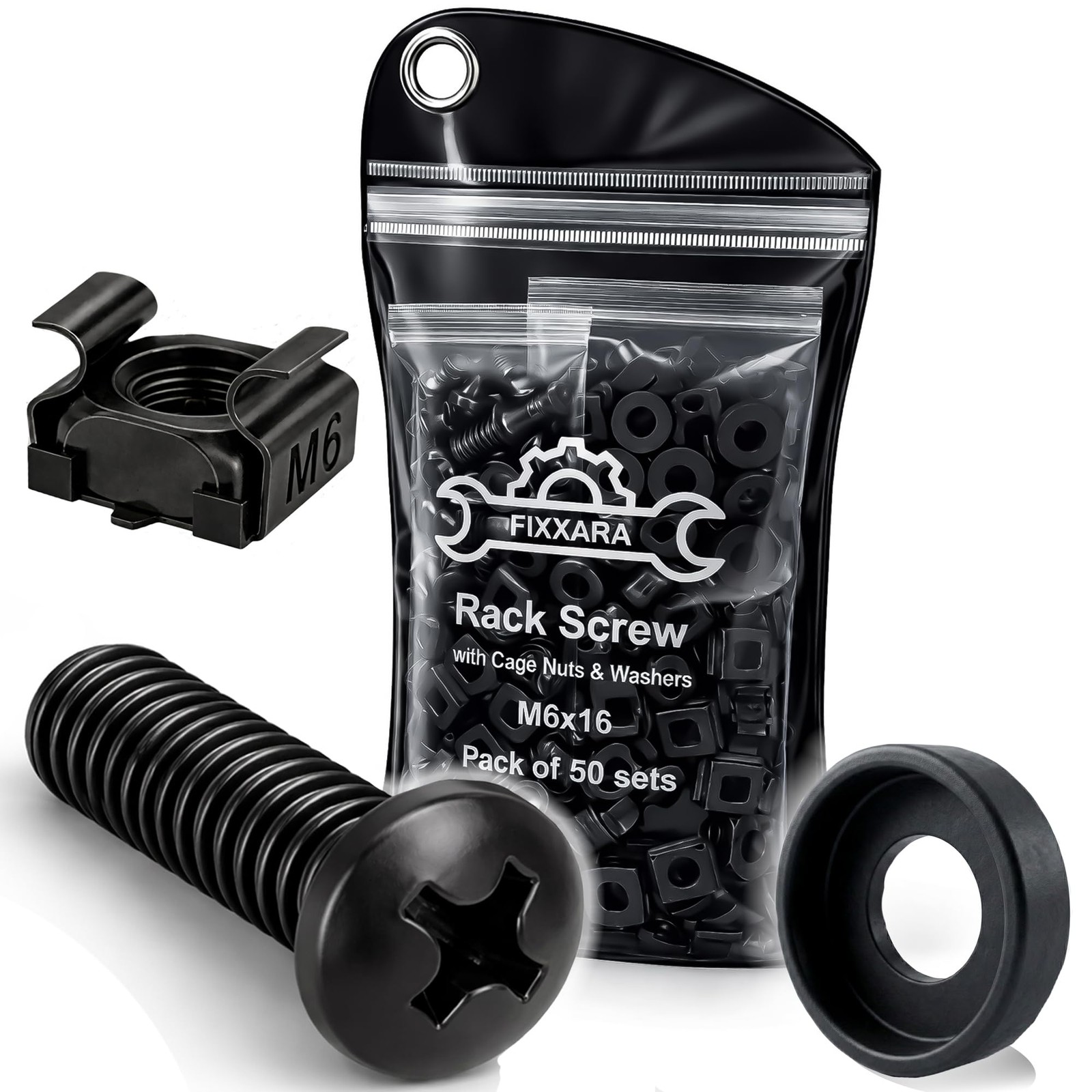 M6x16 Rack Mount Screws – 50-Pack Server Rack Screws with Cage Nuts  Nylon Wa...