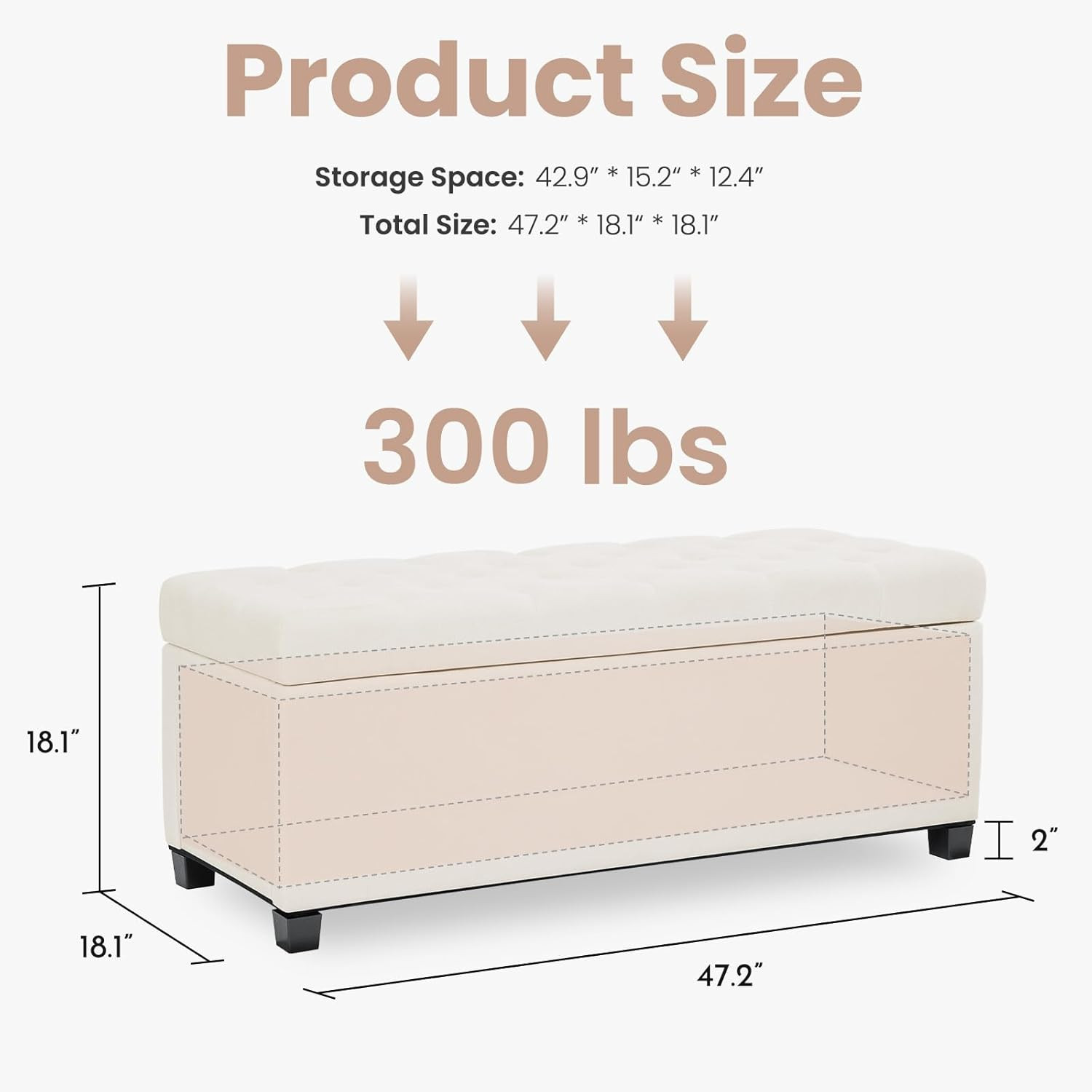 47.2" Ottoman with Storage, Storage Ottoman Bench with Safety Hinge,Tufted End o