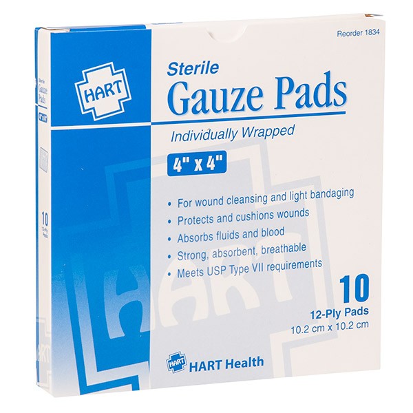 HART Health Gauze Pads, 4" x 4", 10/Box Hart Health Chaos Safety Supplies 1834