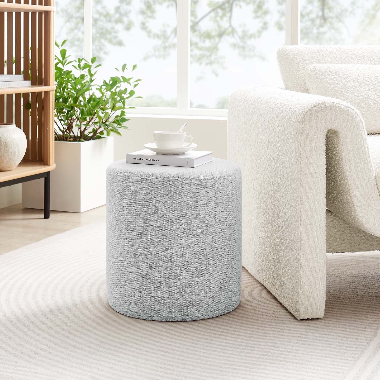 Modway 16" Round Woven Heathered Fabric Upholstered Ottoman