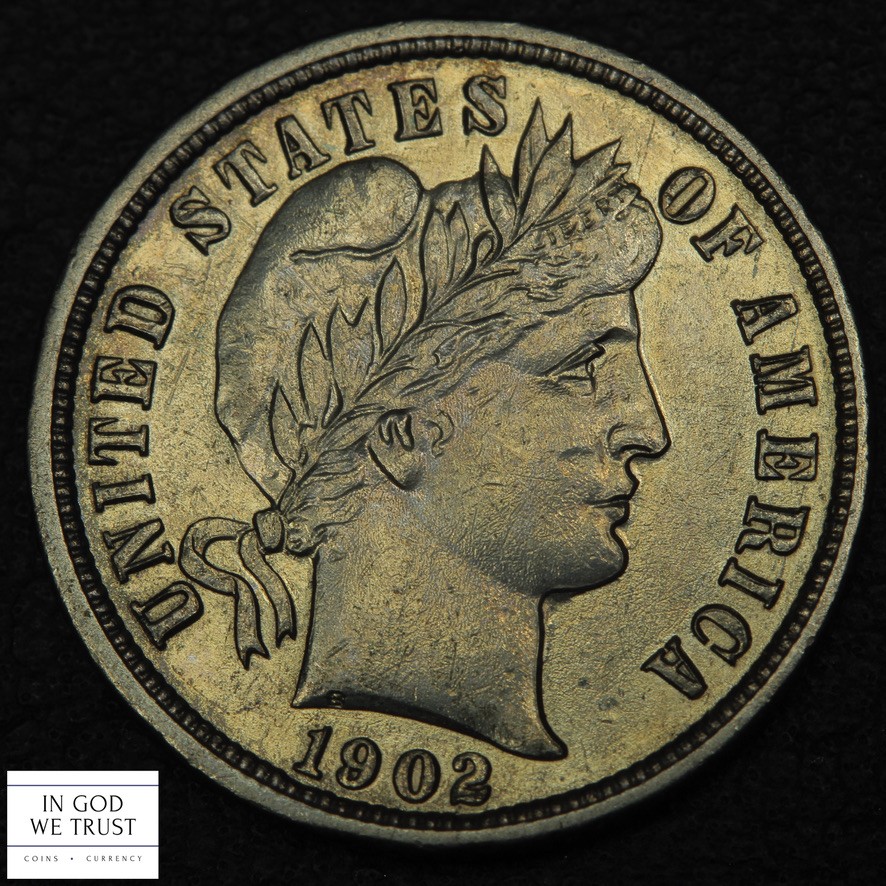 1902 O Barber Silver Dime 10C (AU Almost Uncirculated) - Cleaned