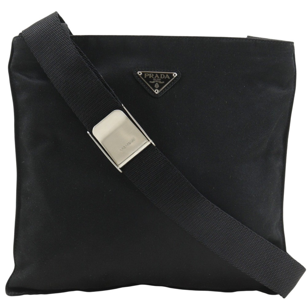 PRADA B7879 Pochette Shoulder Bag NERO black Satin Women