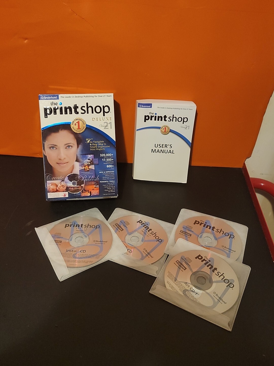 Broderbund The PrintShop Deluxe Version 21 (PC, 2005) Complete 4 CD Set