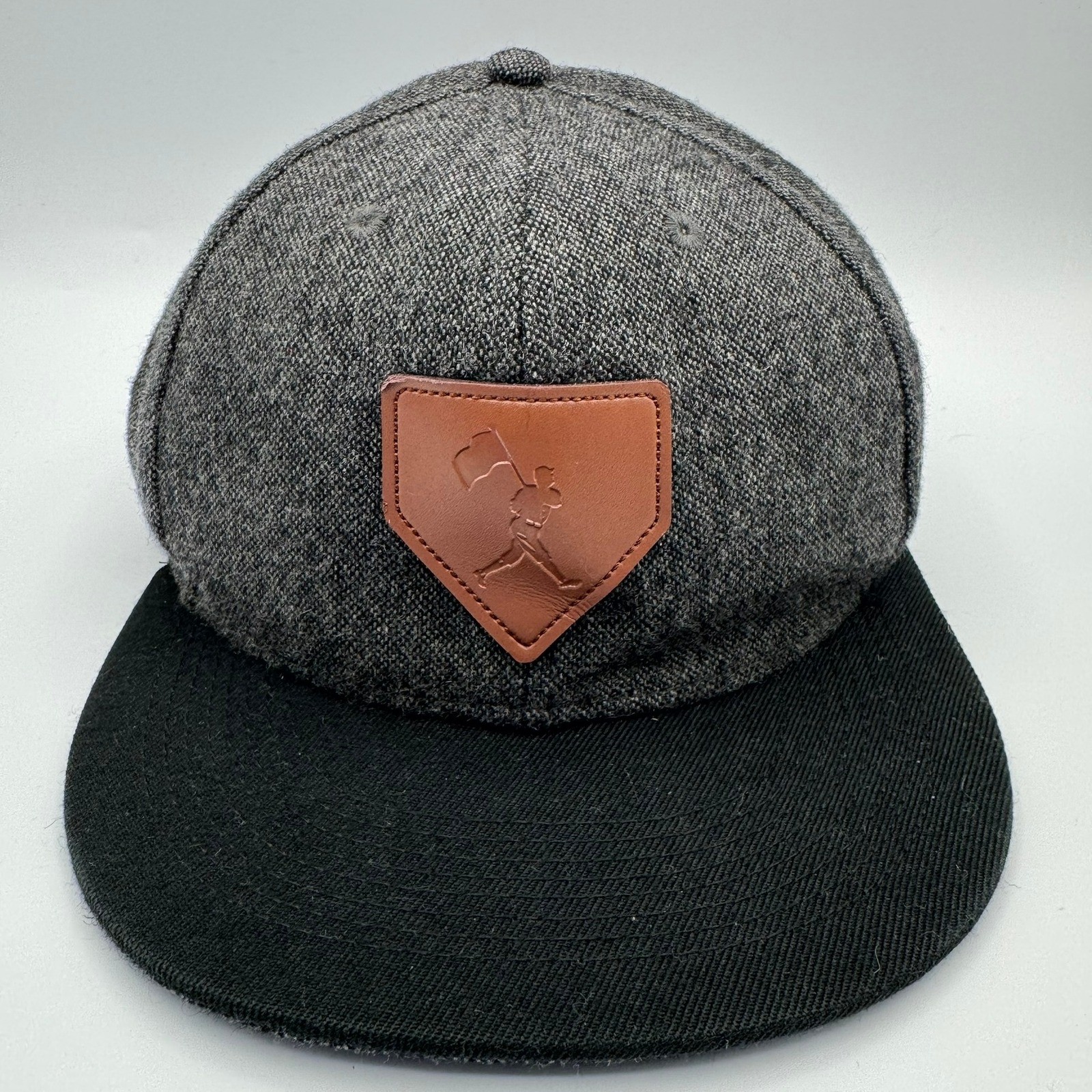 Baseballism Hat Cap Heather Gray Black Leather Patch Snapback Adjustable