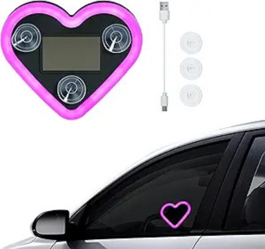Car LED Ambient Light, Rechargeable Solar-Powered Heart-Shaped LED Color: Pink