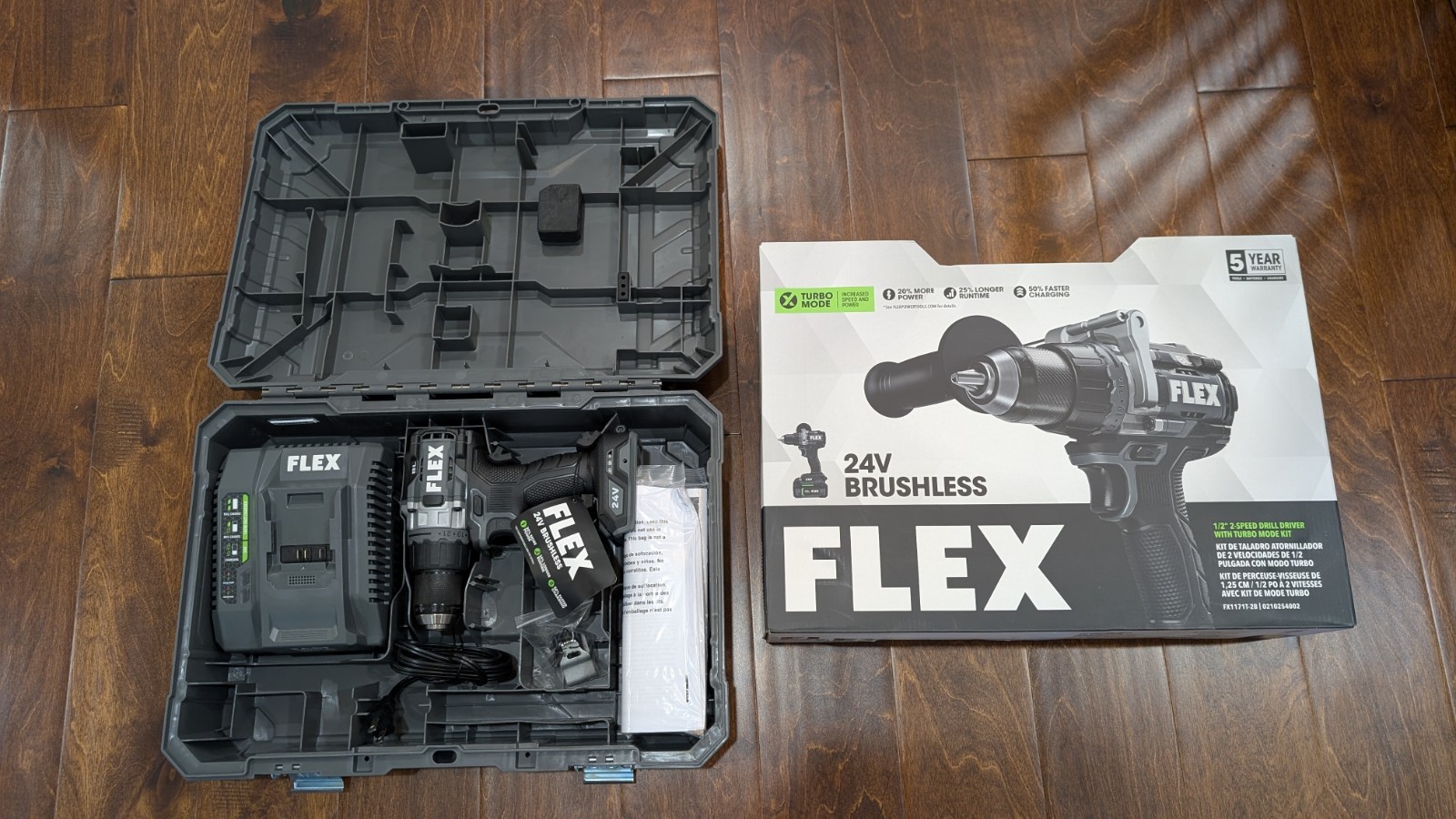 Flex FX1171T-2B 24V 1/2" Drill Driver Kit Turbo Mode NO BATTERIES & NO HANDLE