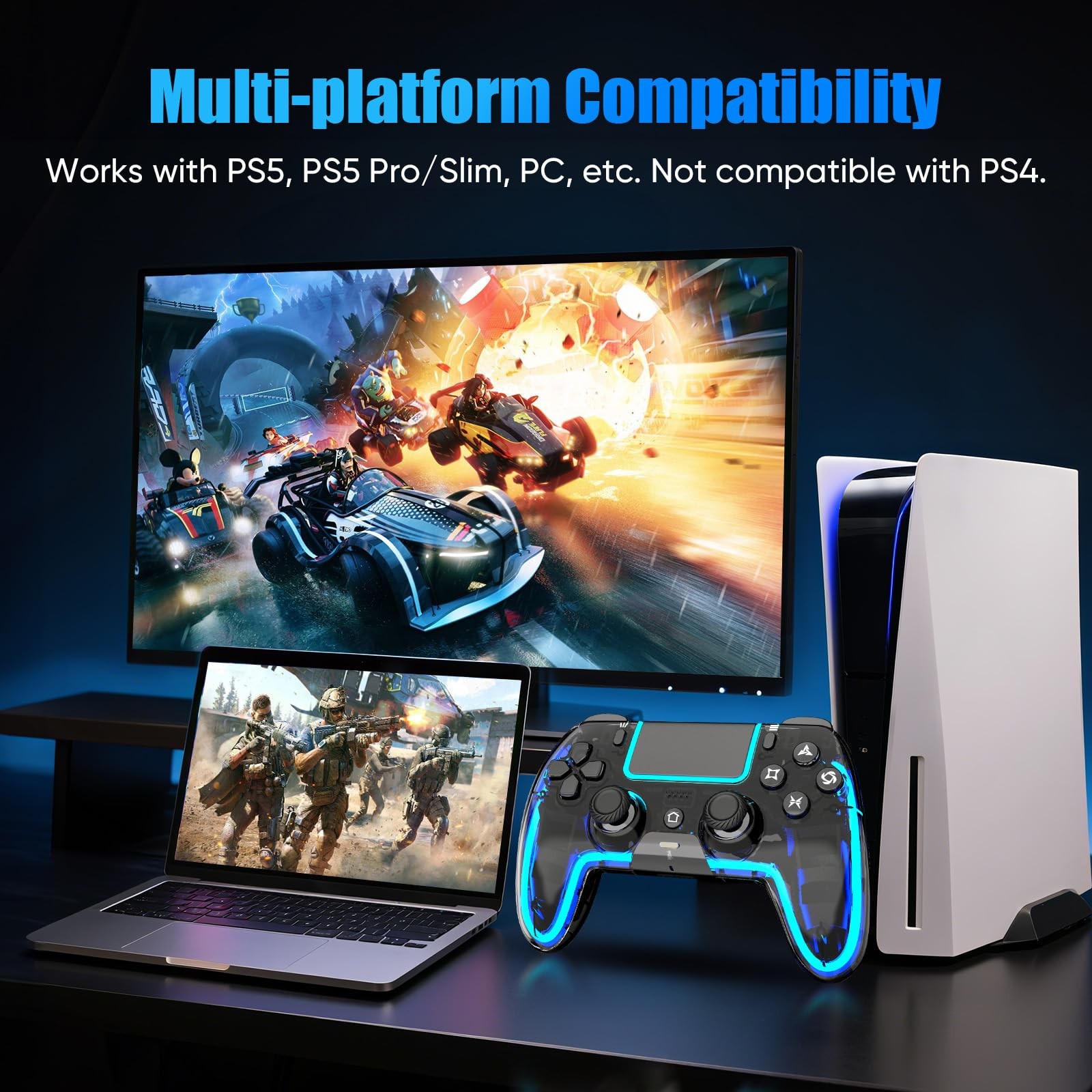 Wireless Controller for PS5, Pro/Slim/MAC/Steam Deck/PC, Hall Effect Joystick...