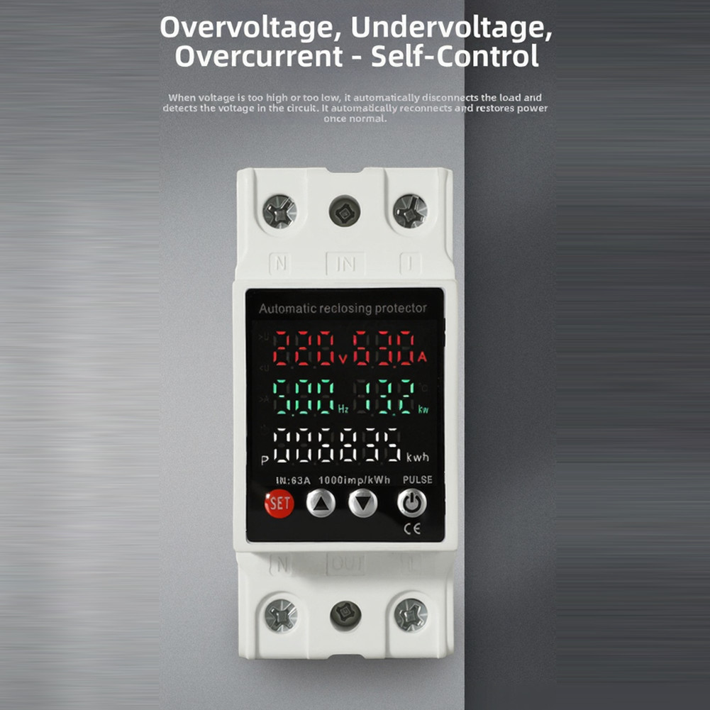 Electric Meter Voltage Protector AC 80V-300V 63A Automatic Disconnect Recovery