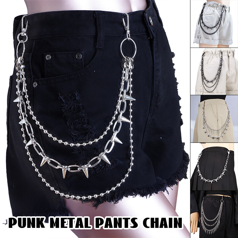 Layered Hip Unisex Hop Punk Pants Chain Rivet Goth Rock Jean Trouser Waist Chain