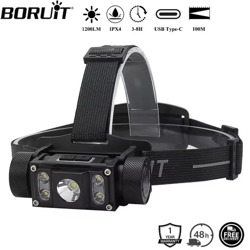 BORUiT B50 1200LM LED Headlamp USB-C Rechargeable 21700 Waterproof Light