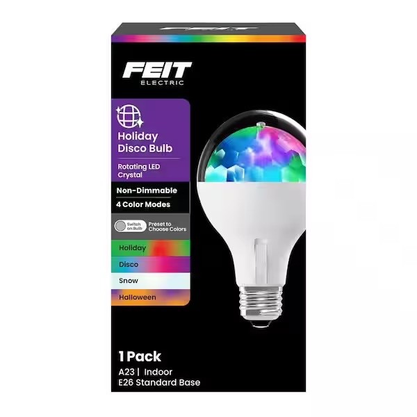 Feit Holiday Disco LED Crystal Bulb Rotating A23 E26 4 Modes - Buy More and SAVE