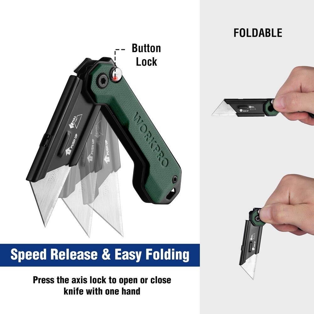 WORKPRO Folding Utility Knife Fast Open Box Cutter Quick Change Blade Mini Knife