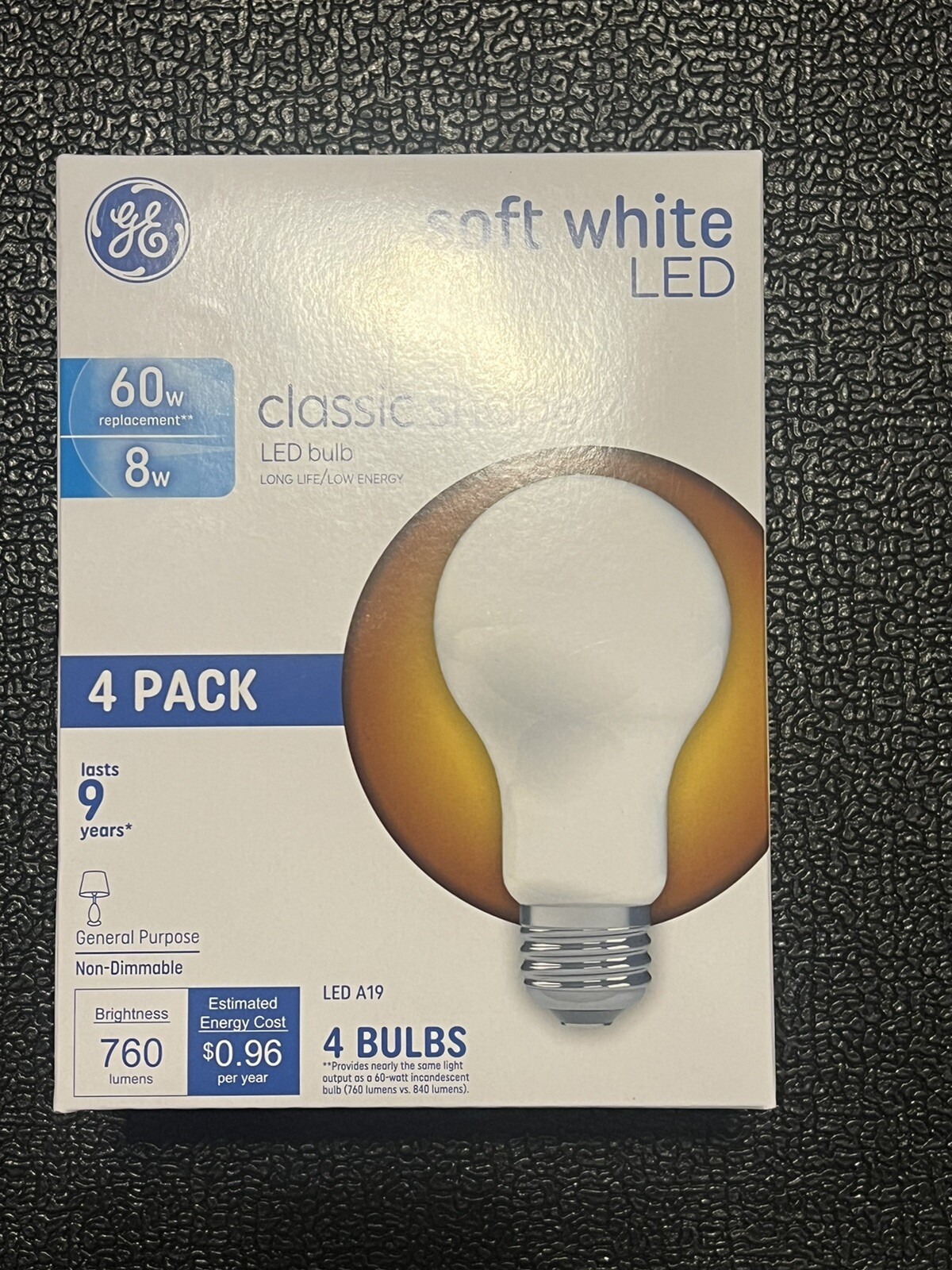 GE LED Light Bulbs, 60 Watt Eqv, Soft White, A19 Standard Bulbs (4 Pack)