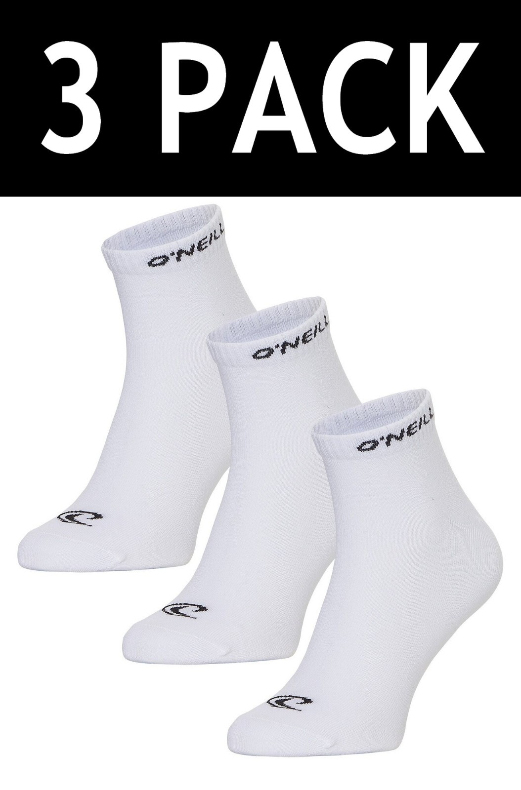 O'NEILL | Womens Ladies White 3 PACK Quarter Sneaker Trainer Socks | Size UK 3-5