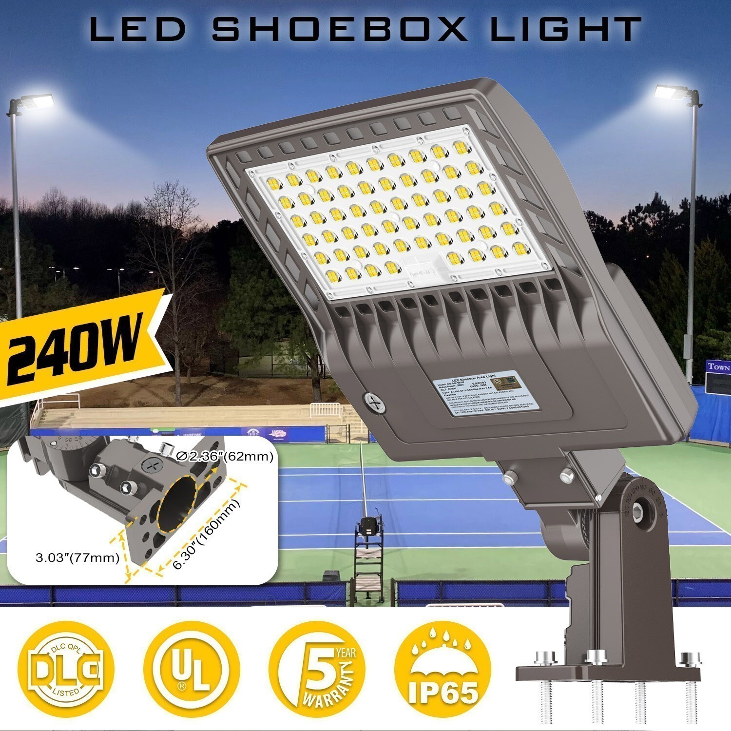 240W LED Shoebox Light With Dusk to Dawn Photocell Street Area Parking Lot Lamp