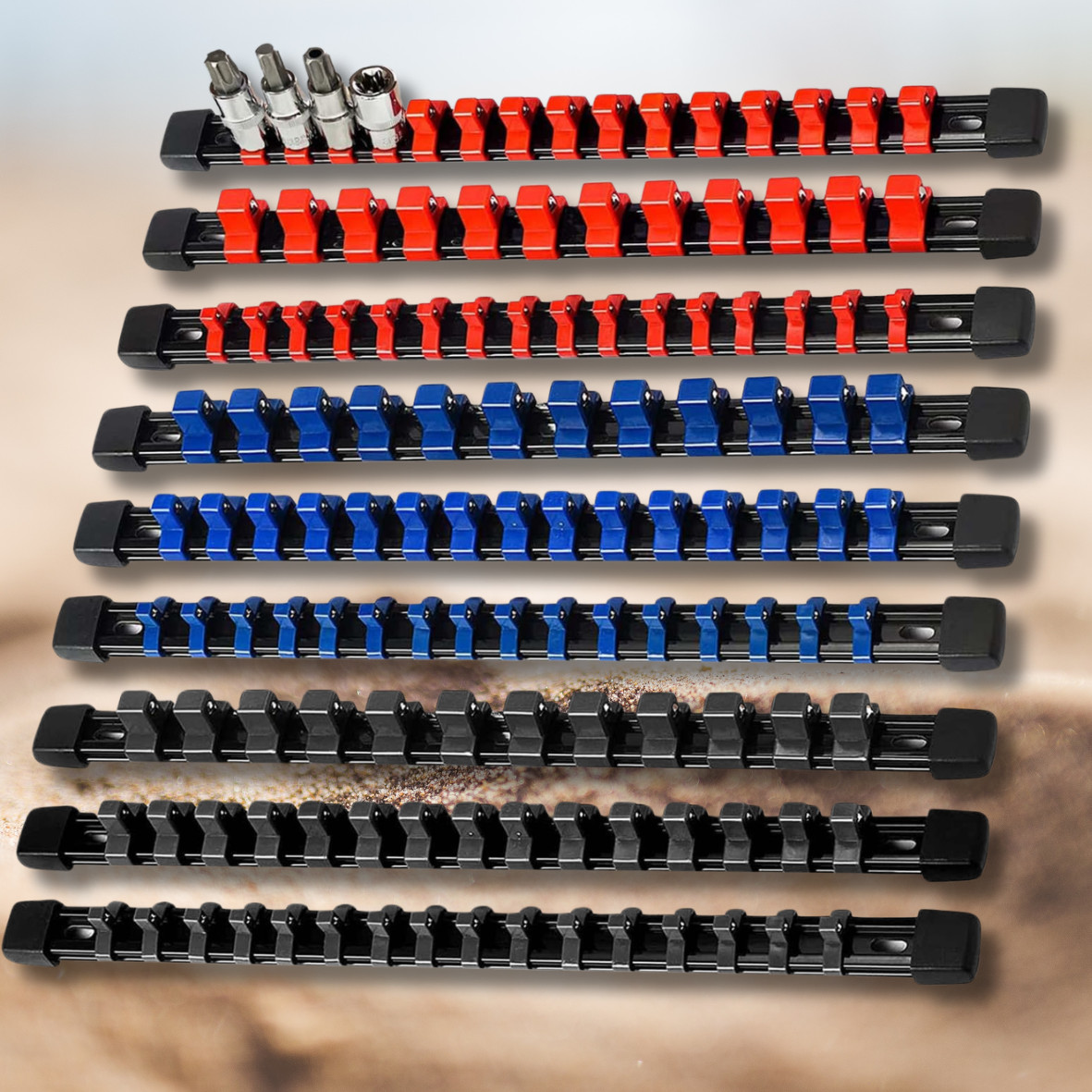 9PCS ABS Socket Organizer Portable Socket Rail Holder for Toolbox 1/4" 3/8" 1/2"
