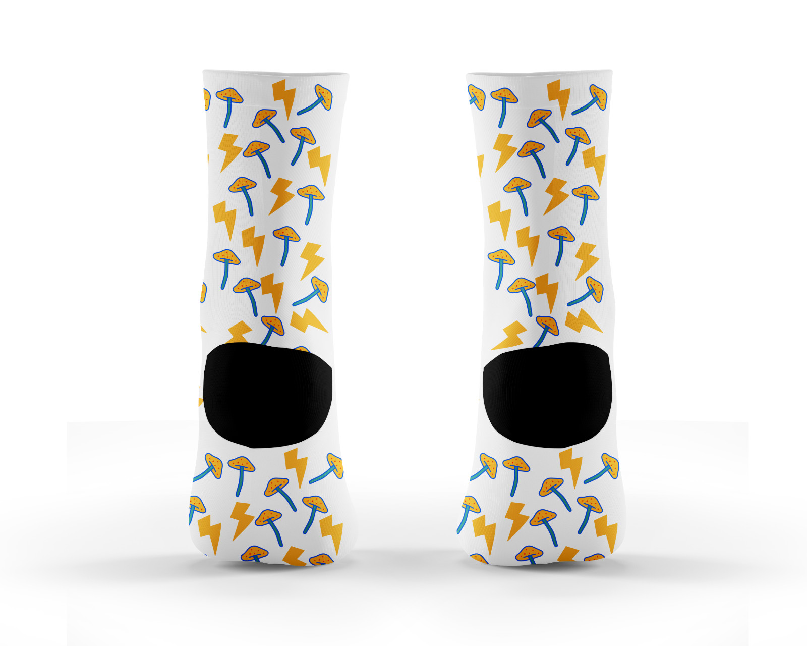 Hand-Printed Socks - Toadstool & Lightning Bolt Design - Unique Novelty One Size